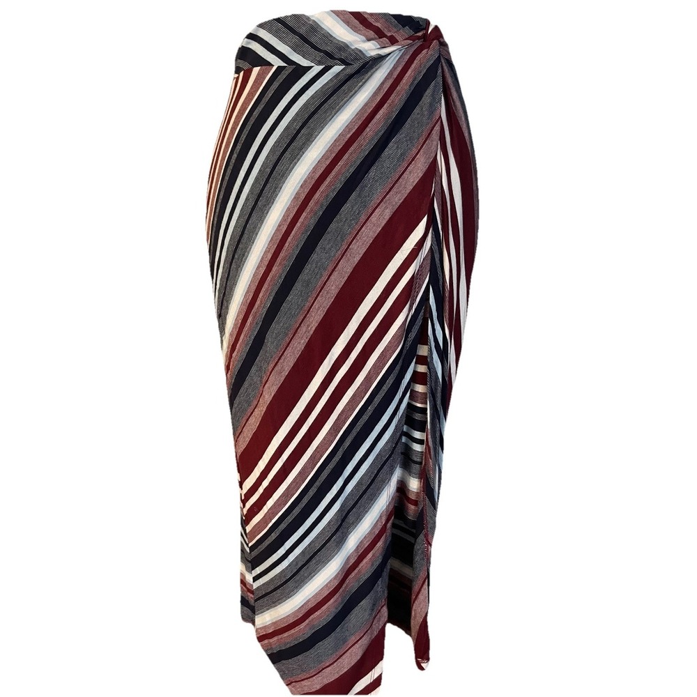 Monroe & Main Layered Faux Wrap Skirt Sz S Asymmetric Hem Red Gray Career Party